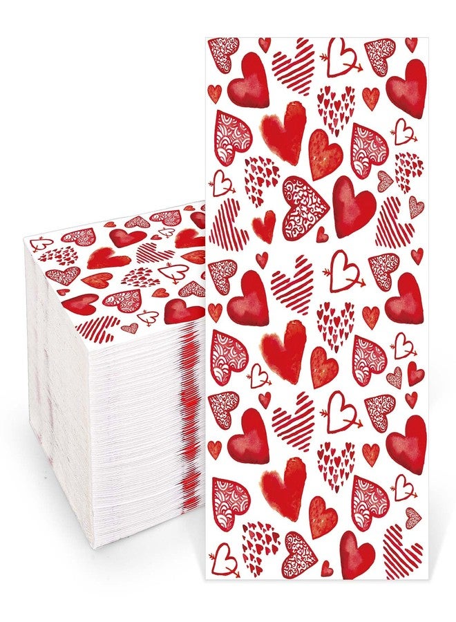 JarThenaAMCS 100 Sheet Valentine’s Day Guest Napkins Red Love Heart Disposable Napkins Watercolor Decorative Hand Paper Towel Napkins for Bathroom Party Supplies Table Decor, 4.3 x 7.8 Inch - Image 1